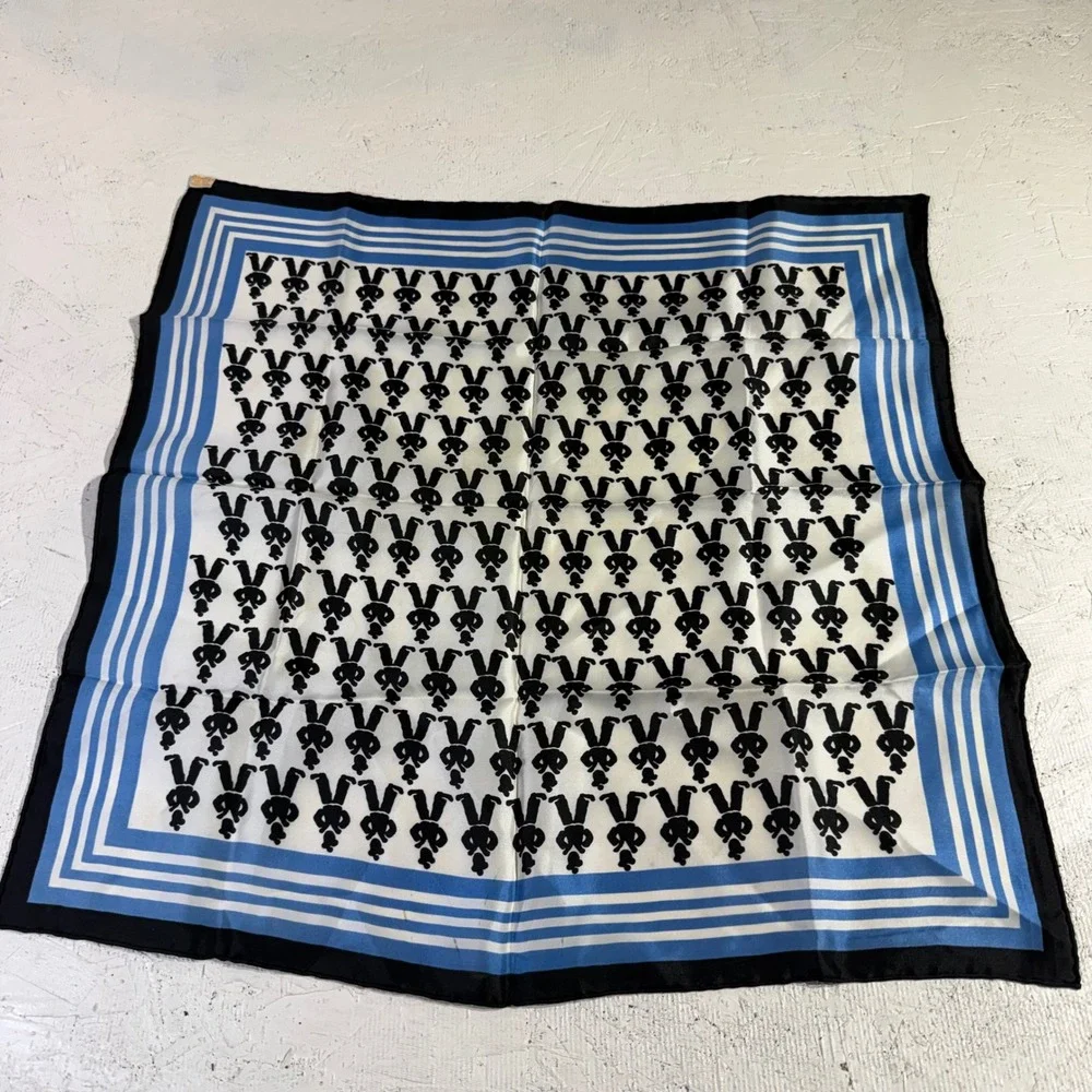 Vintage Glentex Rayon Scarf Blue Black Sailor Novelty Print Made Japan READ